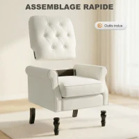 HOMCOM Fauteuil de salon, canapé 1 place avec assise rembourrée épaisse, coussin à ressorts, tissu en lin, 69x75x90cm, crème(m-6)