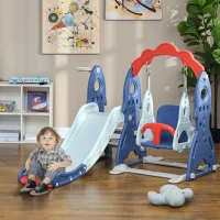 AIYAPLAY Ensemble toboggan et balançoire pour enfants 3 en 1 avec panier de basket, 155L x 136l x 114H cm bleu(m-2)