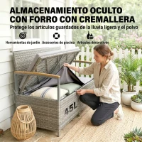 Outsunny Banco de Almacenamiento Exterior de Ratán 170 L con Cojín Lavable Respaldo Reposabrazos de Madera de Acacia Gris Claro(m-5)