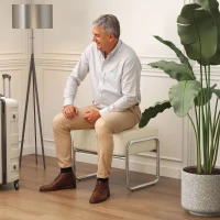 HOMCOM Fußhocker Sitzhocker Dick Gepolstert Hocker mit Chenille-Stoff Stahlbeinen für Schlafzimmer, Beige(m-7)