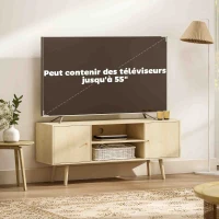 HOMCOM Meuble TV meuble télé pour téléviseur jusqu'à 55 pouces 2 placards et 2 étagères ouvertes 120x34x50cm effet bois naturel(m-7)