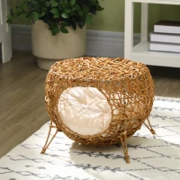 PawHut Niche pour chat lit pour chat panier chat maison de chat en rotin coussin épais Ø 40 x 32 cm marron clair(m-10)
