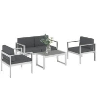 Outsunny 4 Seater Garden Furniture Set, Extra Wide Deep Garden Sofa Set with Olefin Cushions, Brushed Aluminium Frame, Dark Grey(m-10)