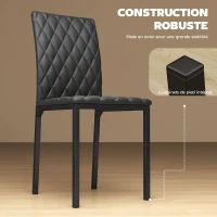 HOMCOM Lot de 4 chaises de salle à manger, chaises de cuisine, capitonnage rhombique et pieds en métal, 41x50x91cm, noir(m-4)