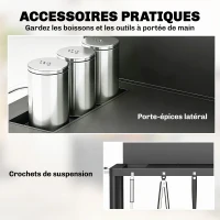 Outsunny Chariot de Barbecue Desserte de Jardin Mobile avec Pare-vent 3 Niveaux Rideau Oxford 100x46x110cm Noir(m-5)