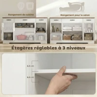 HOMCOM Buffet, meuble de rangement cuisine style ferme avec 4 portes de grange, 3 tiroirs, étagères ajustables, blanc(m-6)