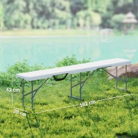 Outsunny Banc de jardin Lot de 2 bancs pliants avec poignée de Transport en Métal et HDPE 182 x 28 x 42 cm Blanc(m-3)