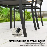 Outsunny Lot de 2 Chaises de Jardin Empilables en Métal et Textilène, Accoudoirs en WPC, Dossier Haut, 56x62x89cm, Gris(m-7)