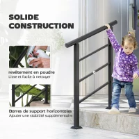 Outsunny Rampe d'Escalier Extérieure pour 1 à 3 Marches, Main Courante Escalier en Métal avec Kit d'Installation, Noir(m-5)