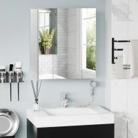 kleankin Armoire murale de salle de bain avec 3 portes miroir et étagères réglables en MDF Blanc dim. 70L x 15l x 60H cm(m-1)