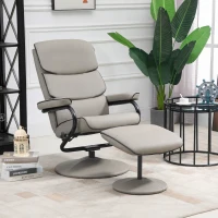 HOMCOM Fauteuil relax avec pouf, fauteuil TV avec dossier inclinable, pivotant à 360° assise rembourrée confortable, gris(m-10)