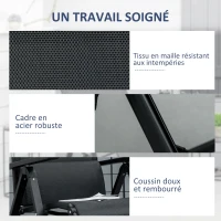 Outsunny Chaise longue pliable, transat bain de soleil inclinable avec dossier réglable sur 9 positions, coussin lombaire, noir(m-6)