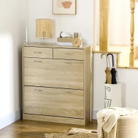 HOMCOM Meuble à chaussures 2 tiroirs et 2 portes abattantes avec étagère réglable 80 x 30 x 91,5 cm poignées alu. naturel(m-10)