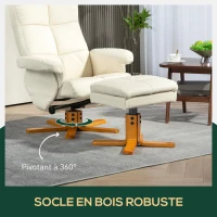 HOMCOM Fauteuil relax avec repose-pied, fauteuil de relaxation, pivotant à 360°, dossier inclinable, 80 x 86 x 99 cm, crème(m-7)