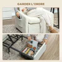 HOMCOM Fauteuil convertible 1 place, fauteuil-lit avec rangement caché, assise large et rembourrée, 72 x 85,5 x 91 cm, crème(m-5)