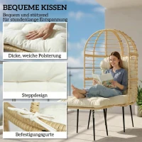 Outsunny Gartensessel mit Hocker PE Rattan Ei-Form Korbsessel mit langen & dicken Kissen Metallrahmen Beige(m-6)