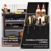 DURHAND Chariot d'atelier servante atelier à 3 niveaux avec tiroir, porte-outils latéral et poignée, 82x35x76 cm, noir(m-5)