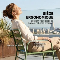 Outsunny Salon de Jardin Extérieur en Acier 4 Pièces, Canapé 2 Places, 2 Fauteuils, Table Basse, à Lattes, 112x60x75cm, Vert(m-6)