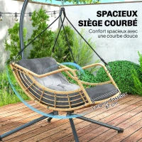 Outsunny Fauteuil suspendu en résine tressée avec support, chaise suspendue, coussin, attache de sécurité, hauteur réglable, gris(m-4)