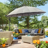 Outsunny Parasol déporté rond inclinable manivelle piètement mât métal. dim. Ø 2,96 x 2,6H m polyester haute densité gris(m-10)