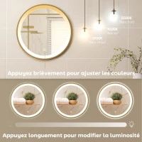 HOMCOM Miroir salle de bain avec éclairage LED rond 40 cm, miroir lumineux mural à 3 températures de couleur, dimmable, doré(m-5)