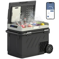 Outsunny Frigorífico Portátil Elétrico 49 L com Compressor Dupla Zona Controlo por App Rodas Pega Telescópica -20 ℃ a 20 ℃ e Porta USB(m-15)