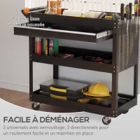 DURHAND Chariot d'atelier servante atelier à 3 niveaux avec tiroir, porte-outils latéral et poignée, 82x35x76 cm, noir(m-4)