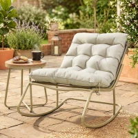 Outsunny Rocking Chair de Jardin Fauteuil à Bascule Coussin Moelleux 125cm Large 64cm en Acier et Textilène Beige et Doré(m-10)
