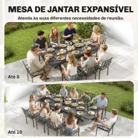 Outsunny Mesa de Jardim Extensível com Superfície em Alumínio 154/214x85 cm com Efeito Madeira para 8-10 Pessoas Cinza Escuro(m-4)
