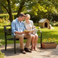 Outsunny Banc de jardin 3 places terrasse Style Cosy Chic 127L x 60l x 85H cm métal époxy anticorrosion Noir(m-2)