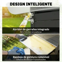 Outsunny Barbecue a Gás com 4 Queimadores 44000 BTU Rodas Grelha de Aquecimento Termómetro 129x55x117 cm Preto e Prata(m-9)
