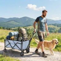 Outsunny Chariot de Jardin Charrette de Transport Pliable Tout-Terrain 66L Charge 68kg Poignée Réglable 81 x 45 x 89 cm Gris(m-2)