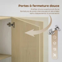 HOMCOM Buffet salon, meuble de rangement à 6 compartiments et portes à fermeture amortie, 80x40x135cm, blanc et bois naturel(m-6)