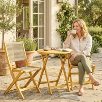 Outsunny Salon de Jardin Ensemble Bistro 3 Pièces Table Ronde et 2 Chaises Pliables Design Boho Bois d'Acacia Cordage PP Naturel(m-2)