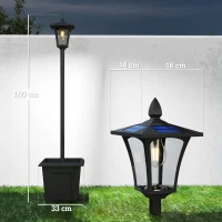 Outsunny Candeeiro Solar Exterior de Jardim com Vaso Poste de Alumínio IP44 Ligação Automática 33x33x160 cm Preto(m-3)