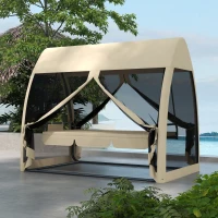 Outsunny Balancelle de jardin convertible 3 places balancelle d'extérieur avec auvent et coussins 240 x 140 x 197 cm beige(m-11)