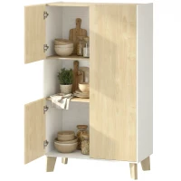 HOMCOM Buffet salon, meuble de rangement à 6 compartiments et portes à fermeture amortie, 80x40x135cm, blanc et bois naturel(m-1)