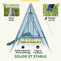 AIYAPLAY Balançoire Portique Enfants 5 en 1 avec Toboggan, 3 Balançoire, Face à Face, Hauteur Réglable, 3-8 ans, Multicolore(m-5)