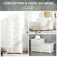 HOMCOM Armoire à chaussures modulable, meuble de rangement avec 6 cubes empilable en plastique, 49 x 36,5 x 108 cm blanc(m-5)