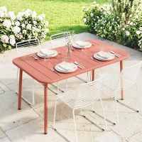 Outsunny Table de Salle à Manger Extérieure 120x70cm pour 4 Personnes, Table de Jardin Rectangulaire avec Plateau à Lattes, Rouge(m-10)