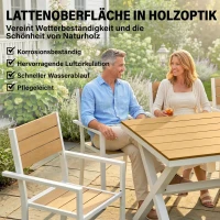 Outsunny Gartenmöbel Set Sitzgruppe 7-teilig Tisch mit 6 stapelbare Stühlen Holzoptik Aluminiumrahmen Teak(m-5)