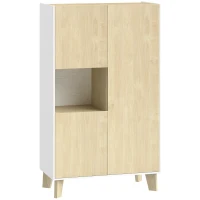 HOMCOM Buffet salon, meuble de rangement à 6 compartiments et portes à fermeture amortie, 80x40x135cm, blanc et bois naturel(m-12)