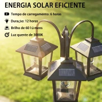 Outsunny Candeeiro Solar Exterior de Jardim em Alumínio com 3 Cabeças com Ligação/Desligação Automática IP44 40x34,5x188 cm Preto(m-4)