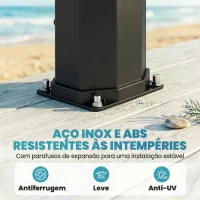 Outsunny Duche Solar de Jardim 60 L com Chuveiro de Mão Torneira para Pés Água Fria e Quente até 60 °C Ligação a Mangueira 21,8x18,2x227 cm Preto(m-8)