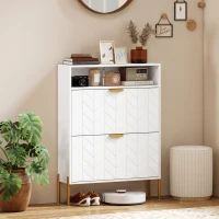 HOMCOM Meuble à chaussures 16 paires, armoire à chaussures étroite avec 2 tiroirs rabattables, compartiment ouvert, blanc(m-6)