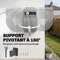 Outsunny Enrouleur Tuyau Arrosage Mural 30+2 m x Ø 15mm, Dévidoir de Tuyaux d'Eau Rétractable Automatique Pivotant à 180°, Gris(m-6)