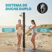 Outsunny Duche Solar de Jardim 40 L com Chuveiro de Mão Torneira para Pés Água Fria e Quente até 60 °C Ligação a Mangueira 19,5x19,5x218,5 cm Preto(m-5)