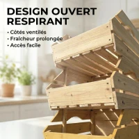 Outsunny Support de Corbeille à Fruits en Bois de Sapin à 3 Étages Amovibles, pour Fruits et Légumes, 27x37,5x60cm, Naturel(m-7)