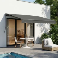 Outsunny Store banne manuel 3,5x3m, auvent rétractable inclinaison réglable, manivelle, protection UV résistance à l'eau, gris(m-10)