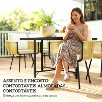 Outsunny Conjunto de Refeição Jardim de 5 Peças Mesa de Refeição com Imitação de Madeira e 4 Cadeiras com Almofadas Bege e Madeira(m-5)